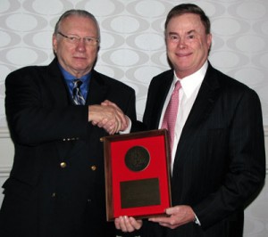 IADC president Dr. Lee Hunt (left) with James M. “Jim” Nicklos, President, Nicklos Drilling Company (right).