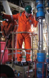 A crew deploys the BJ Services InjectSafe valve in the North Sea.