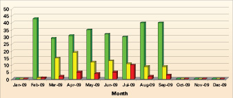 Figure 1: Monthly reports provide a breakdown of drivers by risk category – green for low risk, yellow for medium risk and red for high risk.