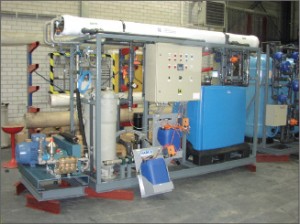 A reverse osmosis system such as this can desalinize sea water for human consumption onboard offshore rigs.