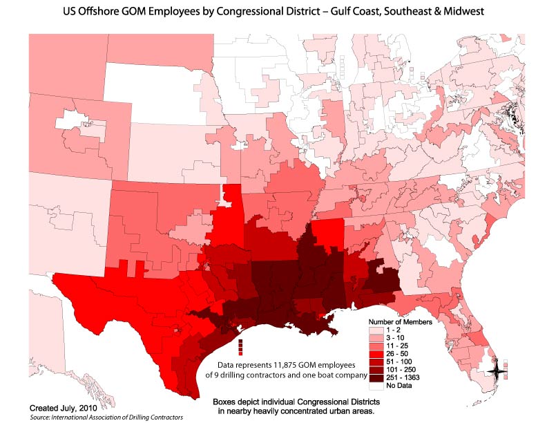 US Offshore GOM Employees by Congressional District - Gulf Coast, Southeast & Midwest