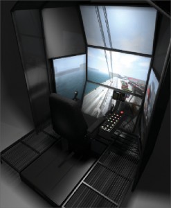 The crane cab station provides a realistic environment for the  crane operator, with actual crane controls and immersive visuals. The  crane cab pod is linked to the other crew members of the lifting  operation in a multi-role simulation.