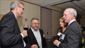 Cary Moomjian (center), Ensco, has been going to IADC’s Annual General Meetings for more than 30 years. He believes the industry should encourage young and high-potential people to attend more events such as these. At left is 2009 IADC chairman Claus Hemmingsen, Maersk Drilling, and at right are 2011 IADC chairman Matt Ralls, Rowan, and his wife, Amy, at the 2010 IADC Annual General Meeting in San Antonio, Texas, late last year.