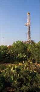 A Precision Drilling rig drilling for Anadarko Petroleum rises above the cactus in Southwest Texas’ Eagle Ford Shale, where Anadarko recently completed a joint venture agreement with Korea National Oil Company.