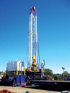 Easternwell’s Rig 101 is seen in its final commissioning. The Advantage Drilling Rig features automated pipe handling and can quickly move for either pad drilling or short-distance rig moves. Easternwell has three drilling rigs and four well-servicing rigs contracted in the Surat Basin in Queensland, with an additional four or five well-servicing rigs expected to be deployed this year.