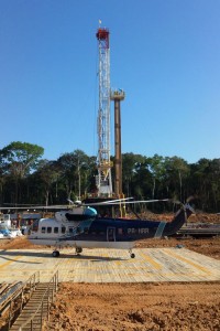 About 400 helicopter trips within 30 days transported rig equipment to the drill site in the remote Amazon rainforest. The helicopters have a load capacity of 3,000 kilograms, or 6,610 lbs.