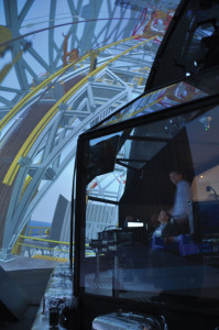 The quarter spherical view in the drilling simulator gives students an authentic and accurate view of what life is like in a real driller’s cabin.