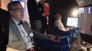 Maersk Drilling CEO Claus Hemmingsen tests the drilling simulator during a team-building exercise at the Maersk Offshore Simulation and Innovation Centre training complex in Svendborg, Denmark, in November 2012. 