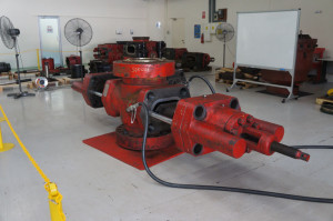 A variety of single rams and BOPs from land rigs and smaller jackups are used for the center’s training courses. Students are taught to strip down the equipment, take measurements for wear allowance and maintenance, and then reassemble.