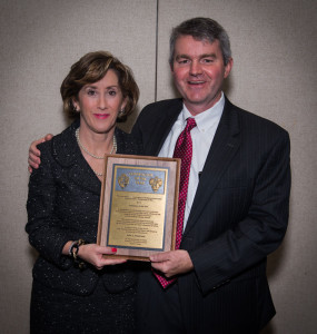 Julie Robertson of Noble Corporation accepts the 2013 IADC Contractor of the Year award from Clay Williams with award sponsor NOV last week at the 2013 IADC Annual General Meeting in San Antonio, Texas.