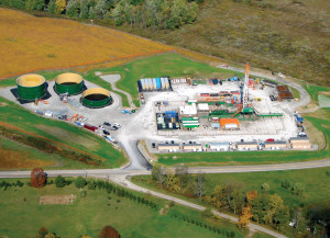 Innovative water tanks at a Chevron fracturing site in the Marcellus are helping the company to limit the size of temporary pads used for drilling and completions. The tanks have reduced the company’s surface area footprint from 20 acres to 10 acres. Chevron also treats its frac flowback water on-site to reduce trucking costs and emissions.