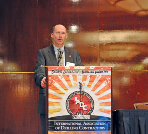 2014 IADC chairman Jay Minmier speaks at the 2013 IADC Annual General Meeting in San Antonio, Texas. “During my career, we’ve gone from a culture of  ‘incidents are simply part of our business’ to a culture of ‘maybe it is possible to work incident-free’ to the present, where it’s an absolute expectation. We don’t argue whether it’s possible to work safely anymore. We expect it.”