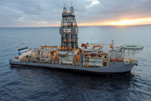 The ENSCO DS-4 drillship is working for BP in Brazil’s pre-salt area. The dynamically positioned ship can drill in water depths up to 10,000 ft and to a maximum depth of 40,000 ft.