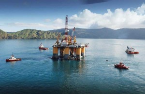 Image courtesy of OMV Frigstad Offshore’s Kan Tan IV is in the Taranaki for a consortium of operators and now drilling for AWE.