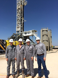 IADC staff toured H&P Rig 605 in the Midland, Texas, area in September. From left are Rhett Winter, IADC Director, Onshore Operations; Robert Jolly, Rig Manager, H&P Rig 605; Stephen Colville, IADC President and CEO; Mike Lennox H&P District Manager – West Texas.