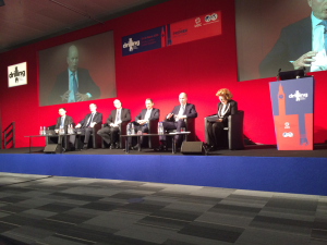 “Successfully Delivering Wells in a Changing World” was the theme for the plenary session at the 2015 SPE/IADC Drilling Conference on 18 March in London. Panelists were (from left) Ivan Tan, Shell; Jack Winton, KCA Deutag; Arne Lyngholm, Statoil; Steve Kaufmann, Schlumberger; and Gary Jones, BP. Eithne Treanor of E Treanor Media moderated the townhall meeting-style session.