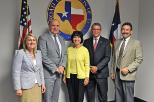 RRC Commissioner Christi Craddick (center) meets with Liz Craddock (from left), IADC VP – Policy and Government Affairs; Stephen Colville, IADC President/CEO; Mark Denkowski, IADC Executive VP – Operational Integrity; and Mike Garvin, Senior VP, Operations Support, for Patterson-UTI.