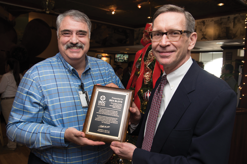 Ben Bloys (left) receives a plaque to recognize his long-time service as Chairman of the IADC Drilling Engineers Committee (DEC) and its predecessor, the Drilling Engineering Association (DEA). Keith Lynch of ConocoPhillips, who is succeeding Mr Bloys as Chairman of the DEC, presented the plaque in November. Mr Bloys serves as Manager of the Chevron-Los Alamos Technology Alliance. He was instrumental in reinventing DEA as the DEC and bringing it fully into IADC.