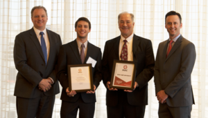 IADC President Jason McFarland presented the Texas A&M student chapter of IADC with a certificate of organization at luncheon held by the association’s Houston Chapter on 31 January at the Petroleum Club in Houston. From left are Andy Hendricks, Patterson-UTI; Corey Wittig, Texas A&M; Dr Jerome Schubert, Texas A&M; and Jason McFarland, IADC.