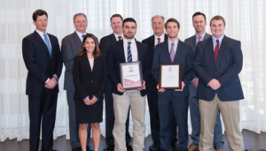 The IADC student chapter at Texas A&M received its certificate of organization on 31 January. Front row from left are Wendolyne Castillo, A&M Chapter Treasurer; Zack Aldelamy, A&M Chapter Secretary; Corey Wittig, A&M Chapter Chairman; and Zachary Matous, A&M Chapter Vice Chairman. Back row from left are Chris Menefee, Independence Contract Drilling and IADC Houston Chapter Chairman; Andy Hendricks, Patterson-UTI Energy and 2017 IADC Chairman; Ron Lee, Noble Drilling and IADC adviser to the A&M chapter; Dr Jerome Schubert, professor and A&M Chapter faculty sponsor; and Jason McFarland, IADC President.