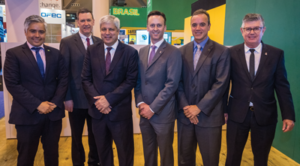 IADC met with representatives of Brazil’s Ministry of Mines and Energy during the 2018 OTC on 30 April in Houston. From left are Cristiano Franco Berbet, Counselor, Deputy Consul General; Mike DuBose, IADC VP of International Development; Marcio Felix, Deputy Minister of Mines and Energy; Jason McFarland, IADC President; João Vicente de Carvalho Vieira, Secretary at the Ministry of Mines and Energy; and Roberto Paschoalin, IADC Regional Advisor for Brazil. 