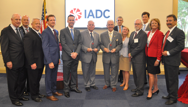 From left to right: Mike Bowie, Baker Hughes, a GE company; Scott McKee, Cactus Drilling; Mike Lawson, Rowan Companies; Jason McFarland, IADC; Representative Gene Green (D-TX); Representative Jim Costa (D-CA); James Sanislow, Noble Drilling; Liz Craddock, IADC; Steve Brady, Ensco; Chris Menefee, Independence Contract Drilling; Terry Bonno, Transocean; Mike Garvin, Patterson-UTI