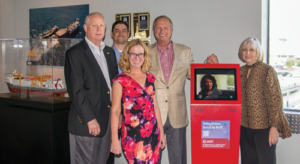 IADC donated a Drilling Matters kiosk to the Ocean Star Rig Museum in late June. From left are Bob Warren, IADC; Anthony Garwick, IADC; Lisa Lisinicchia, Ocean Star Rig Museum; Mike Killalea, IADC; and Sandra Mourton, Ocean Energy Center.