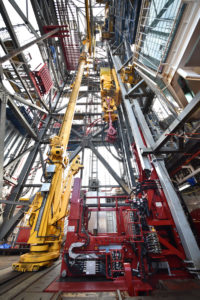 Ensco’s Continuous Tripping Technology enables tripping speeds of up to 9,000 ft/hr, which is up to three times faster than tripping speeds achieved with current stand-by-stand methods. The technology has been installed on the ENSCO 123 jackup.
